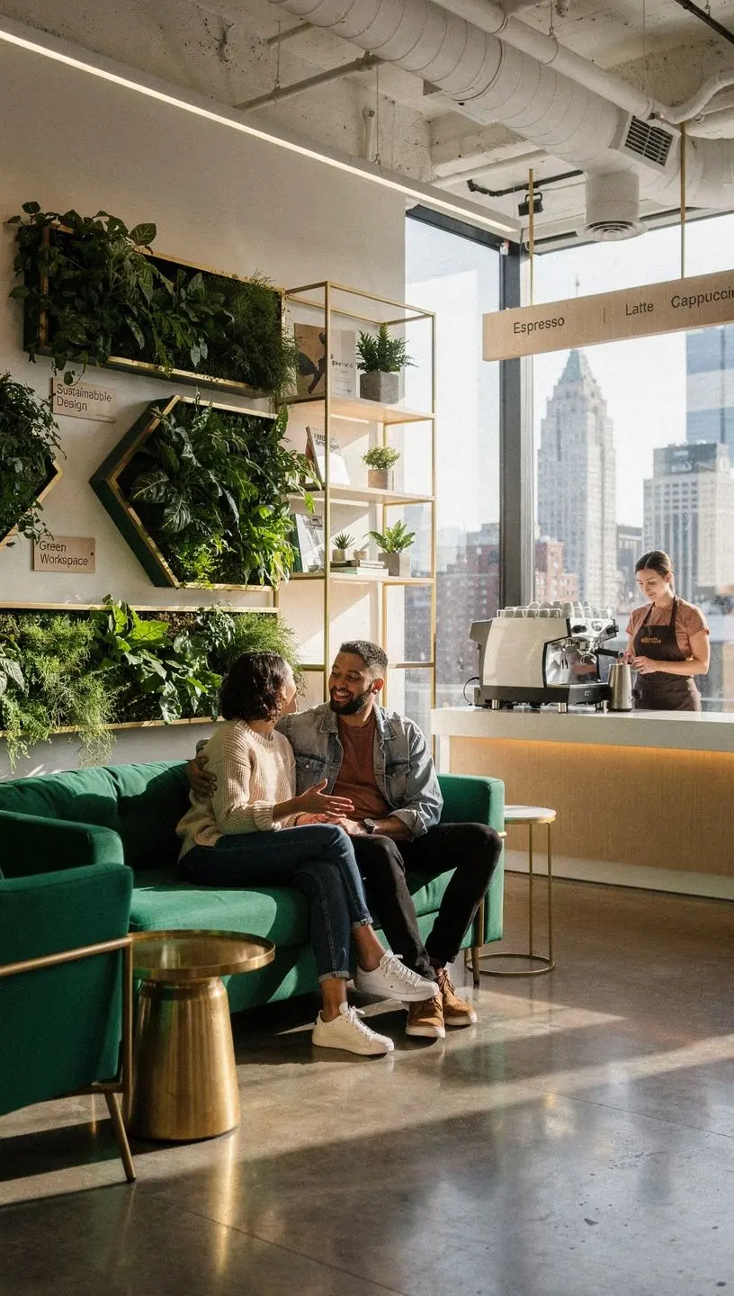 Biuro z naturalnym oświetleniem, gdzie kolory ścian harmonizują z meblami.