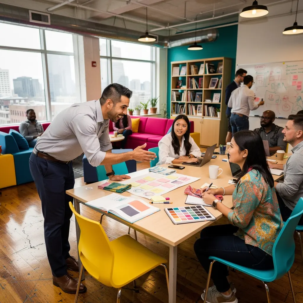 Przestrzeń biurowa z dostępem do nowoczesnych technologii i estetycznym oznakowaniem.